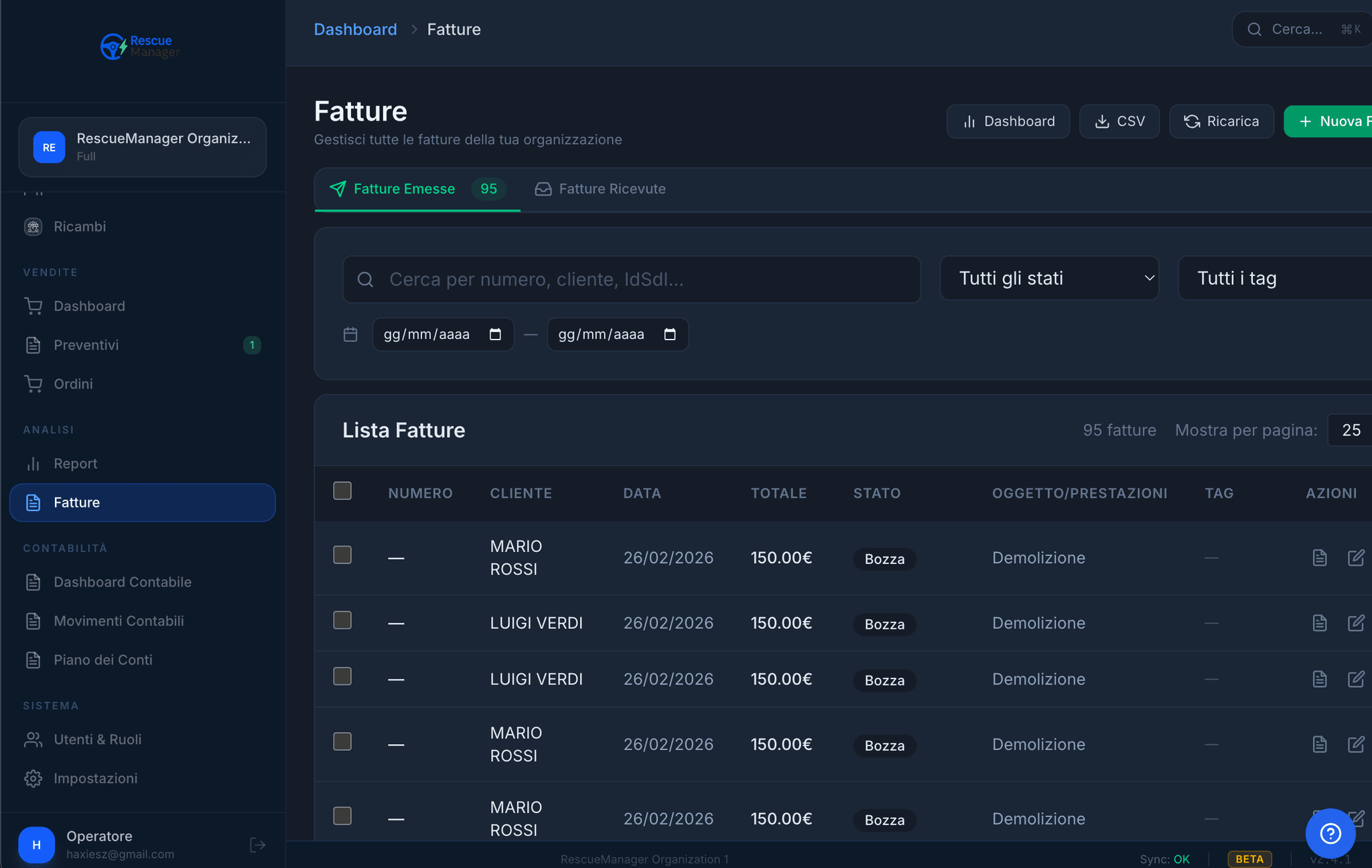 Fatture elettroniche RescueManager
